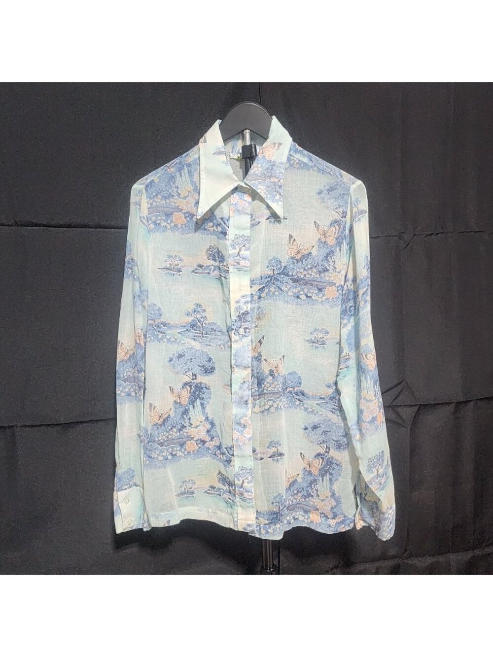 70s Lane Bryant Tall Shop Women's Small  Sheer Butterfly Landscape Print